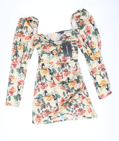 PrettyLittleThing Women’s Multicolour Floral Bodycon Mini Dress UK 6