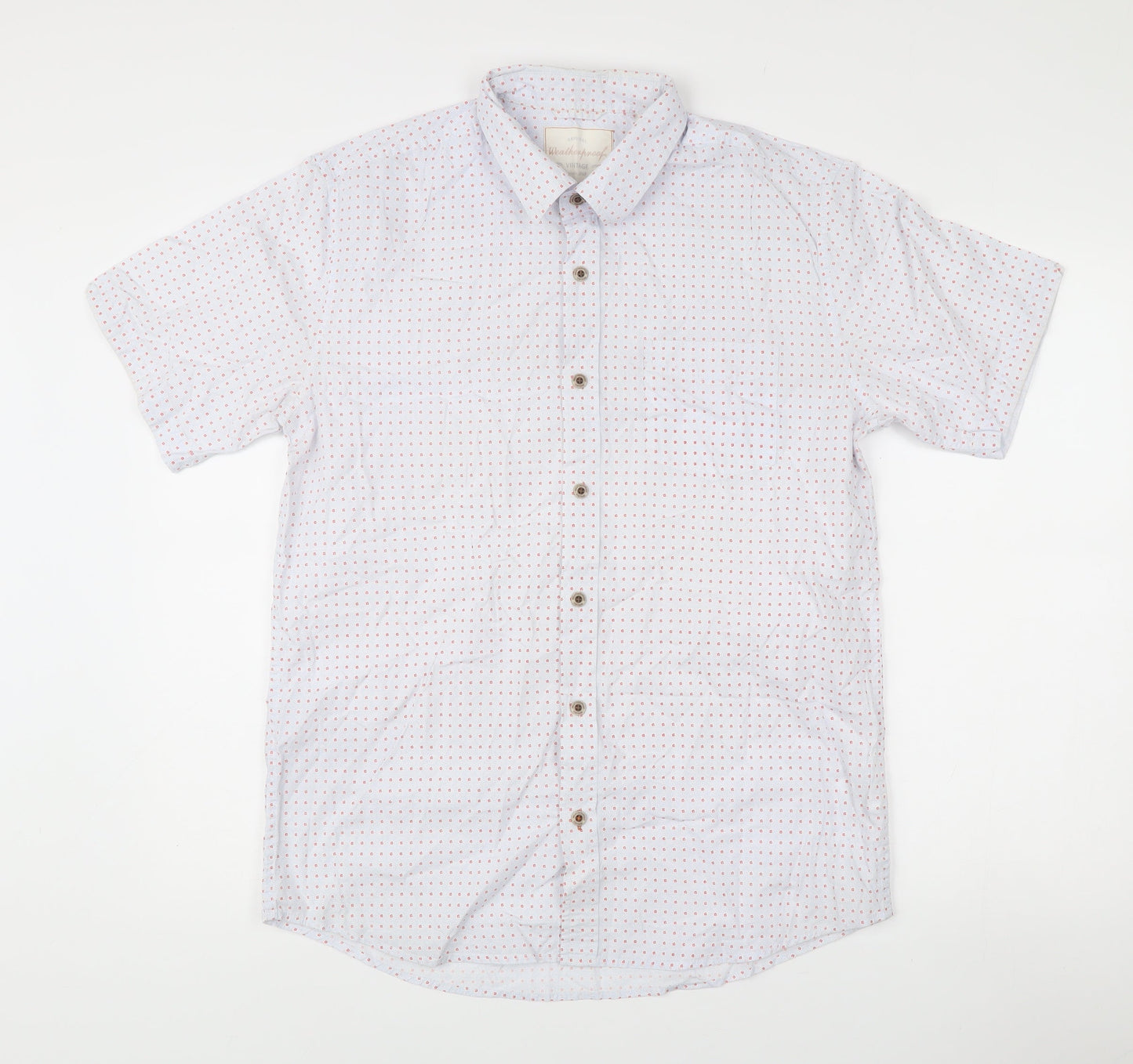 Weatherproof Vintage Men's White Geometric Short Sleeve Cotton Shirt M