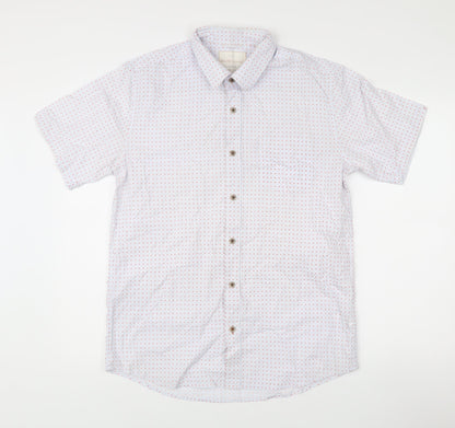 Weatherproof Vintage Men's White Geometric Short Sleeve Cotton Shirt M