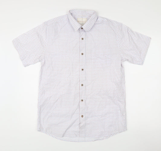 Weatherproof Vintage Men's White Geometric Short Sleeve Cotton Shirt M