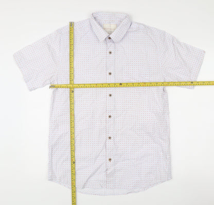Weatherproof Vintage Men's White Geometric Short Sleeve Cotton Shirt M