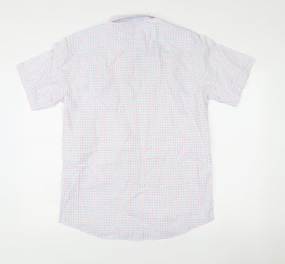 Weatherproof Vintage Men's White Geometric Short Sleeve Cotton Shirt M