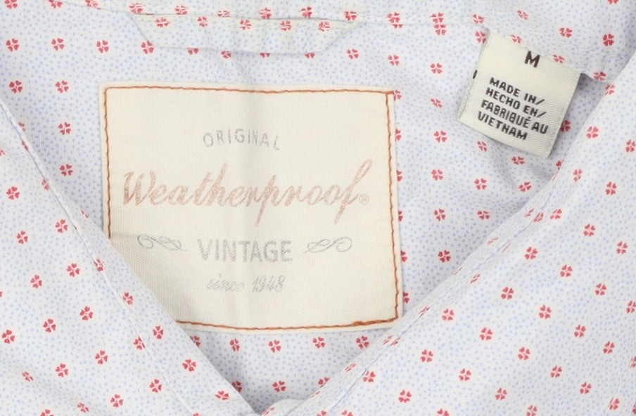 Weatherproof Vintage Men's White Geometric Short Sleeve Cotton Shirt M