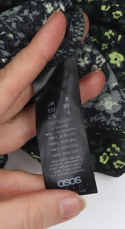 ASOS DESIGN Women’s Black Floral Shift Dress Size 8 Long Sleeve
