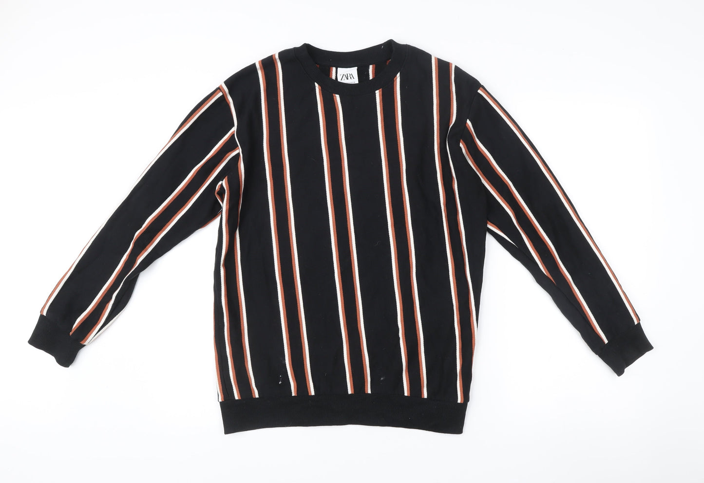 Zara Men’s Black Striped Sweatshirt Size S Pullover Crew Neck