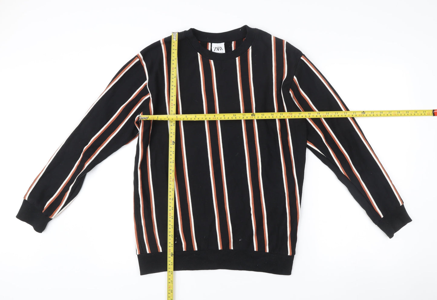 Zara Men’s Black Striped Sweatshirt Size S Pullover Crew Neck