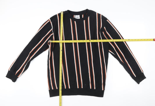 Zara Men’s Black Striped Sweatshirt Size S Pullover Crew Neck