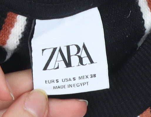 Zara Men’s Black Striped Sweatshirt Size S Pullover Crew Neck