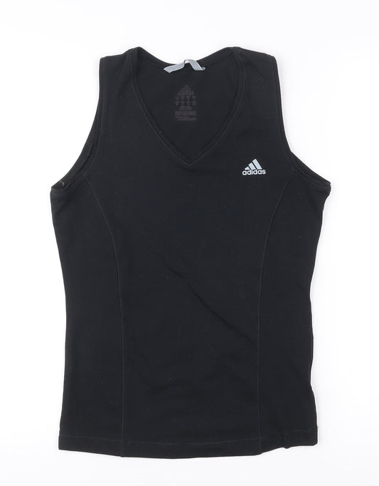 Adidas Women Black Slim Fit V-Neck Tank Top Gym Training Activewear S