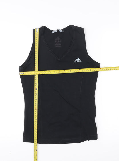 Adidas Women Black Slim Fit V-Neck Tank Top Gym Training Activewear S