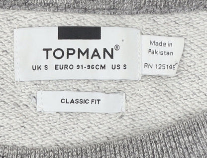 Topman Mens Grey Classic Fit Pullover Cotton Jumper Size S