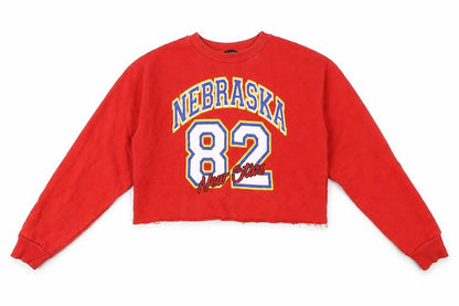 Front view of Atmosphere women’s red, size UK 6, pullover sweatshirt nebraska print