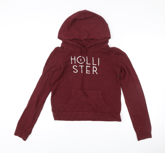 Hollister Womens Red Pullover Hoodie Small Cotton Blend Logo