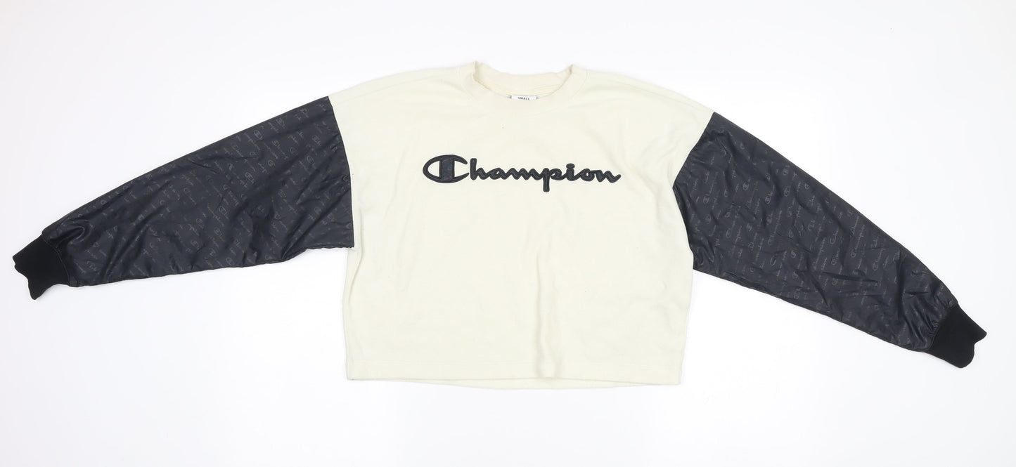 Champion Womens Ivory Black Pullover Sweatshirt Small Logo Raglan