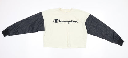 Champion Womens Ivory Black Pullover Sweatshirt Small Logo Raglan