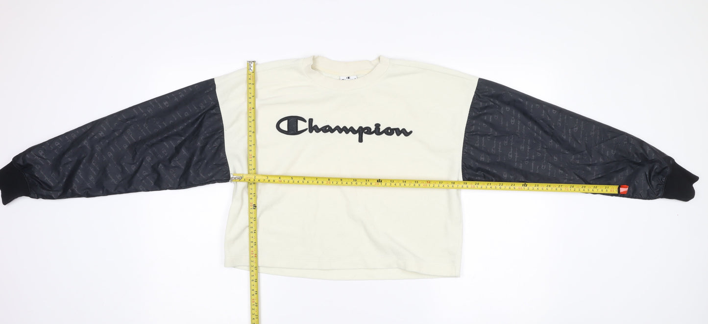 Champion Womens Ivory Black Pullover Sweatshirt Small Logo Raglan