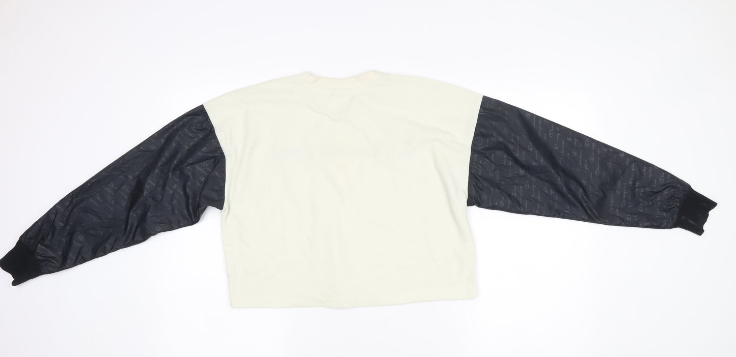 Champion Womens Ivory Black Pullover Sweatshirt Small Logo Raglan