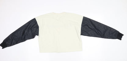 Champion Womens Ivory Black Pullover Sweatshirt Small Logo Raglan