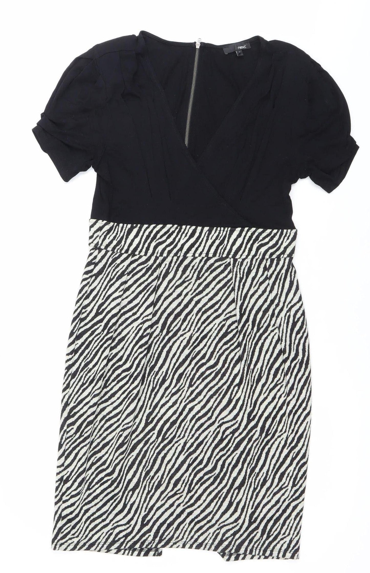 Next Women’s Black White Animal Print V-Neck Sheath Dress Size 12