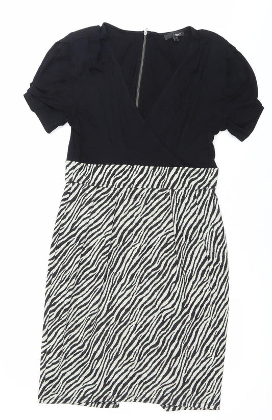 Next Women’s Black White Animal Print V-Neck Sheath Dress Size 12