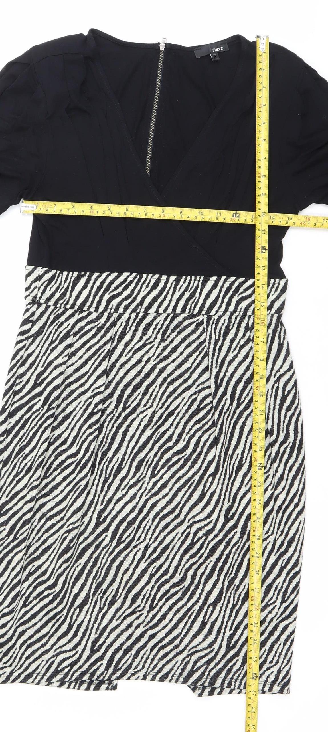 Next Women’s Black White Animal Print V-Neck Sheath Dress Size 12