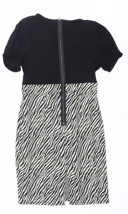 Next Women’s Black White Animal Print V-Neck Sheath Dress Size 12