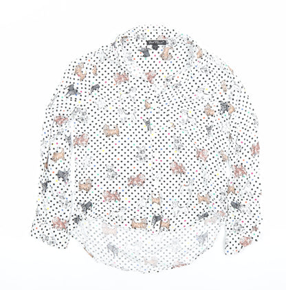 Yours Heart Women’s White Dog Print Polka Dot Button-Up Shirt Size S