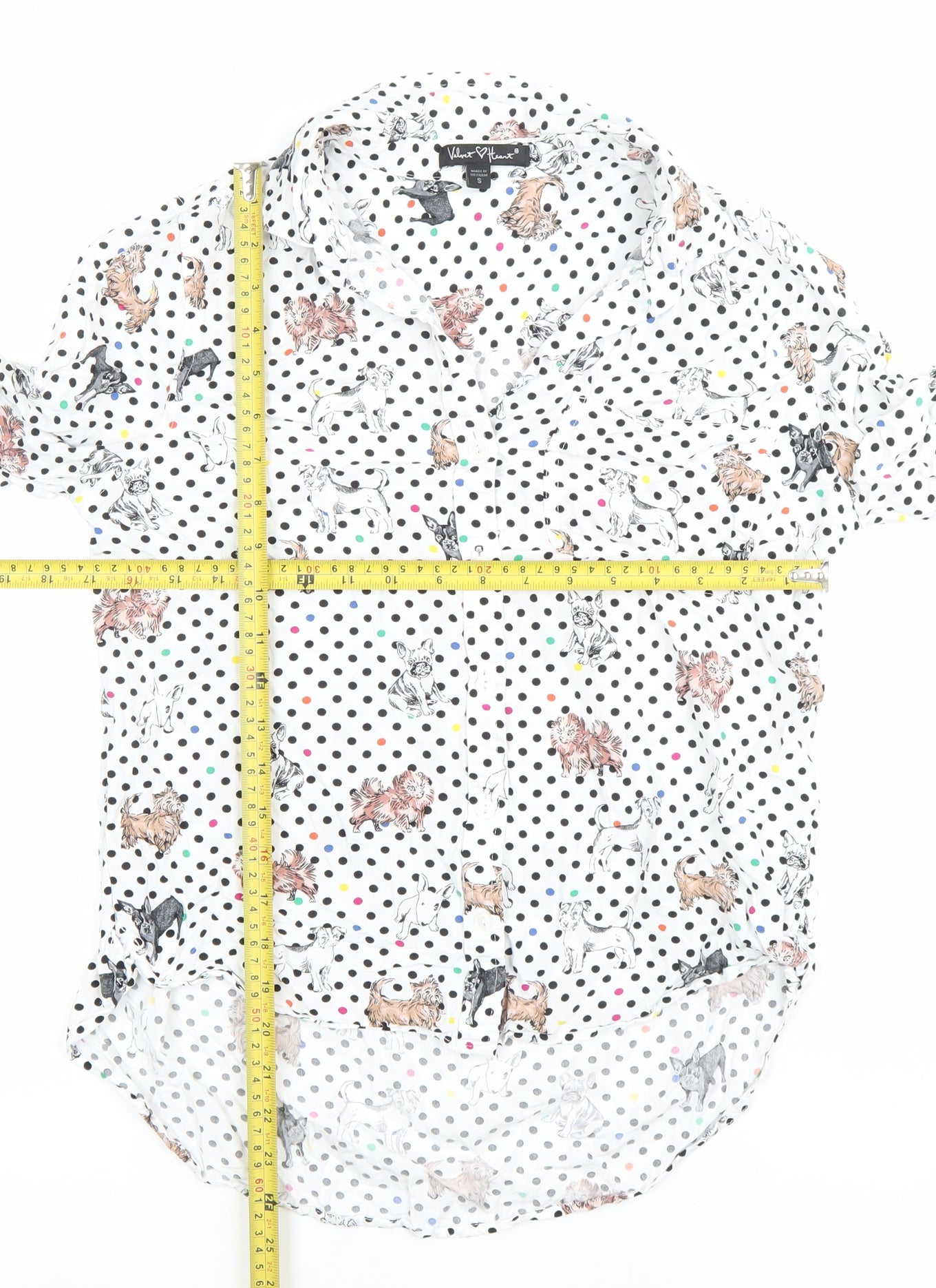 Yours Heart Women’s White Dog Print Polka Dot Button-Up Shirt Size S