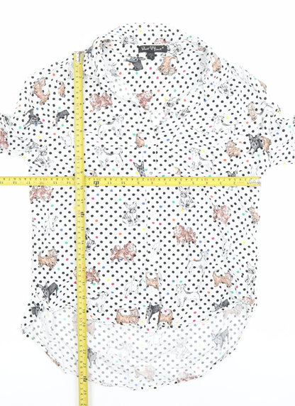 Yours Heart Women’s White Dog Print Polka Dot Button-Up Shirt Size S