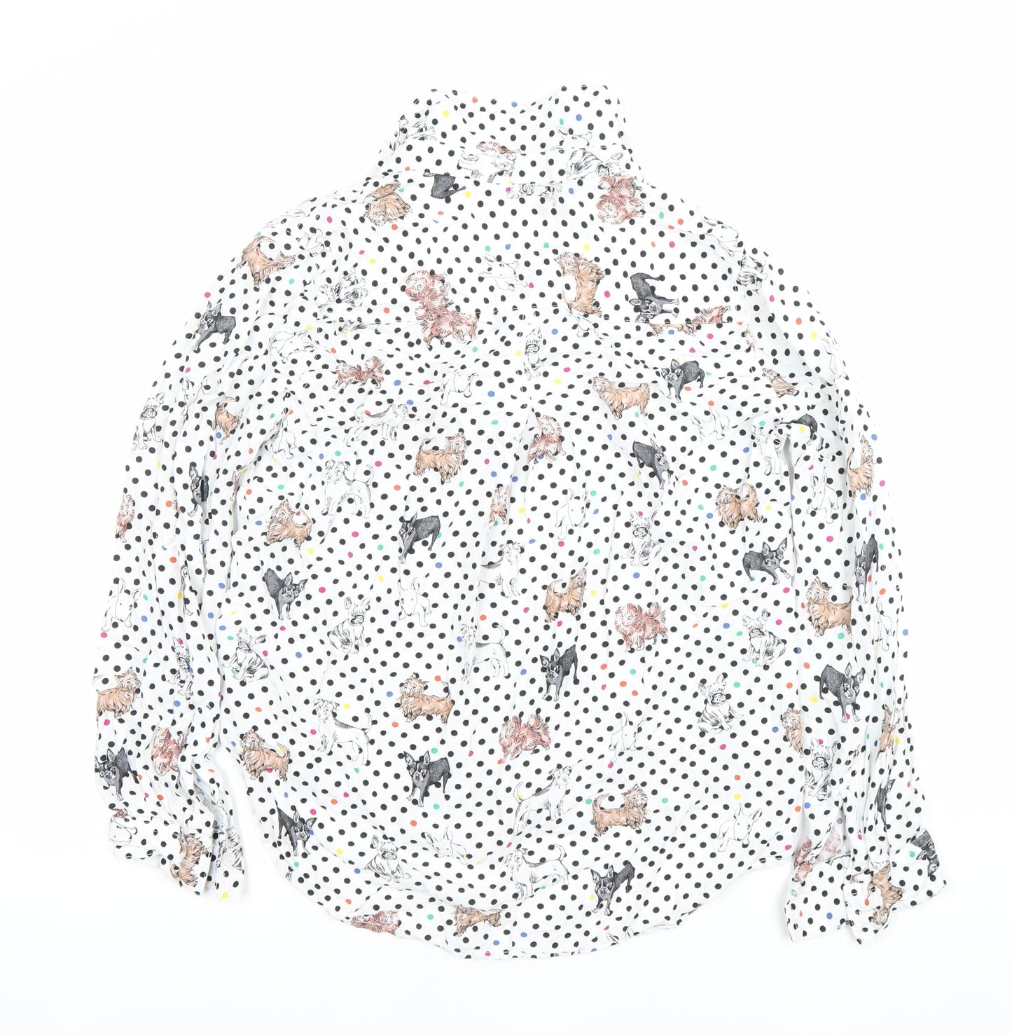 Yours Heart Women’s White Dog Print Polka Dot Button-Up Shirt Size S