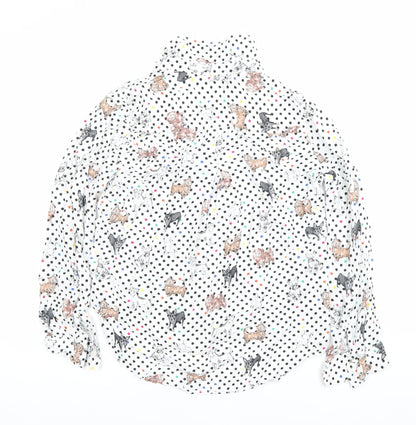 Yours Heart Women’s White Dog Print Polka Dot Button-Up Shirt Size S