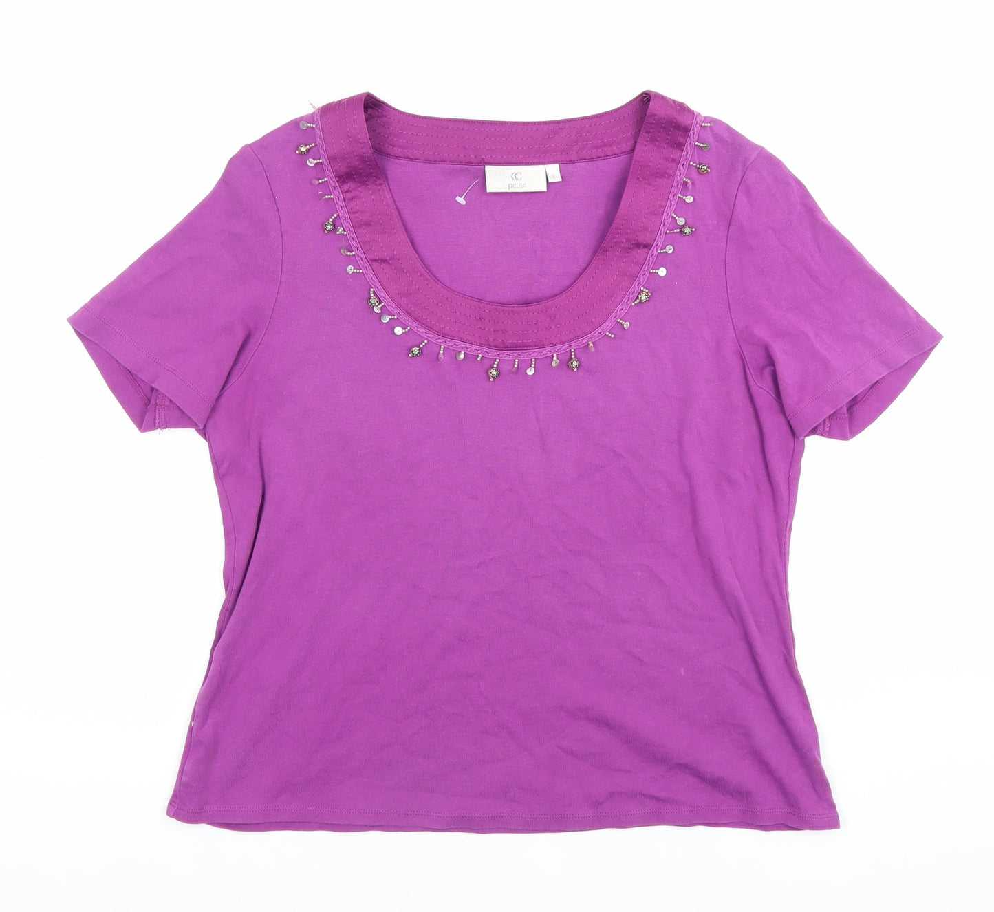 CC Petite Women’s Purple Beaded Scoop Neck T-Shirt L