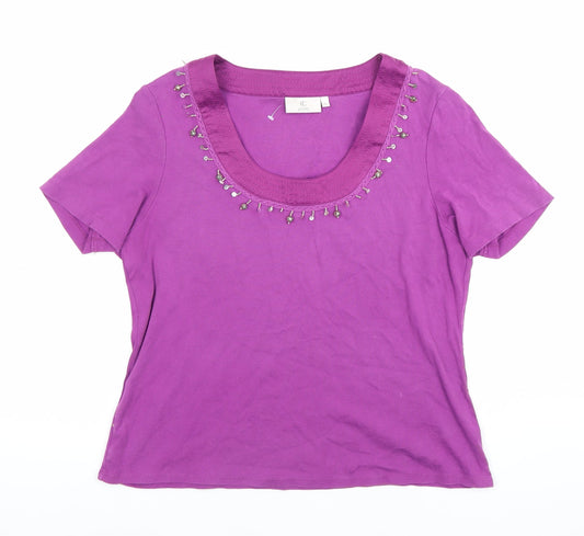 CC Petite Women’s Purple Beaded Scoop Neck T-Shirt L