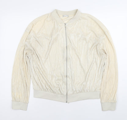 ZARA Women Ivory Bomber Jacket Size 10 Lightweight Casual
