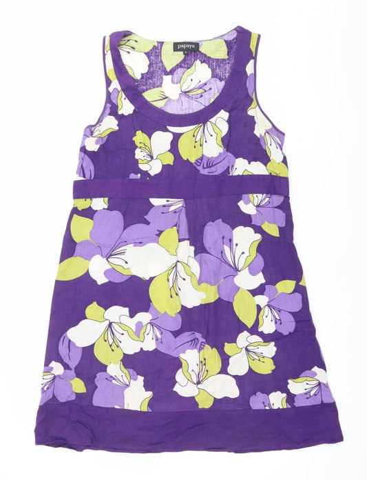 Papaya Womens Purple Floral Shift Dress Size 12 Linen Blend