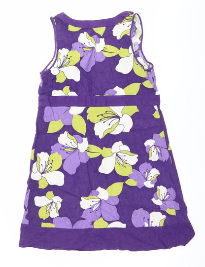 Papaya Womens Purple Floral Shift Dress Size 12 Linen Blend