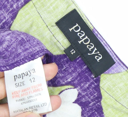 Papaya Womens Purple Floral Shift Dress Size 12 Linen Blend