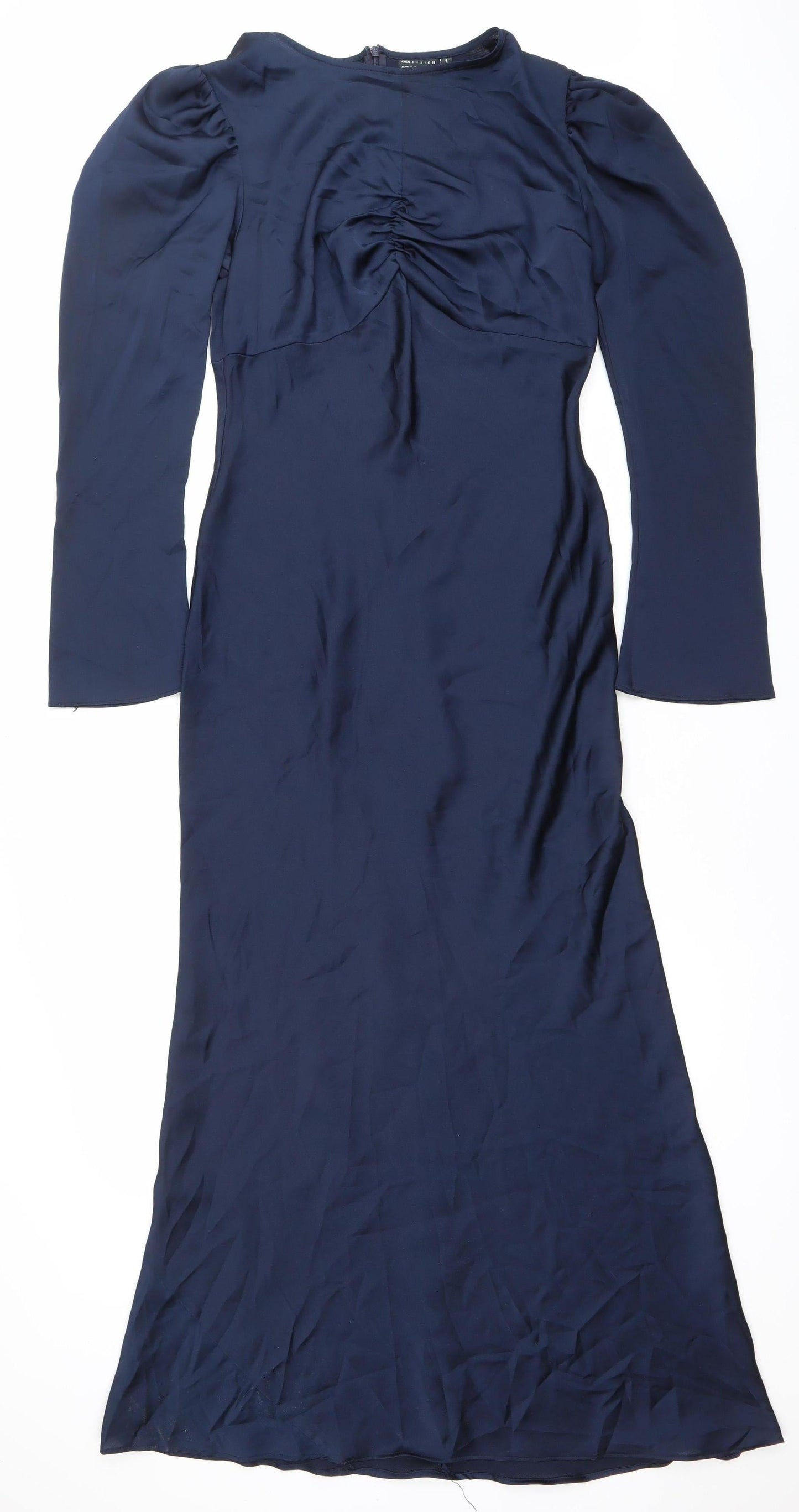 ASOS Women’s Blue Midi Sheath Dress Size 12 Puff Sleeve Formal