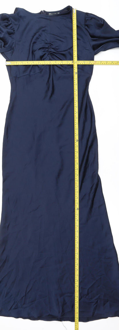 ASOS Women’s Blue Midi Sheath Dress Size 12 Puff Sleeve Formal