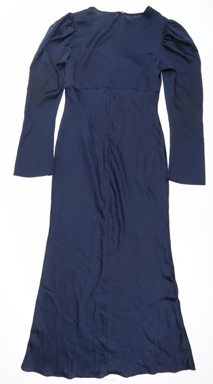 ASOS Women’s Blue Midi Sheath Dress Size 12 Puff Sleeve Formal