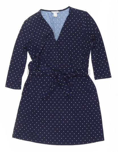 H&M Women’s Blue Polka Dot Wrap Dress Size 12 3/4 Sleeve