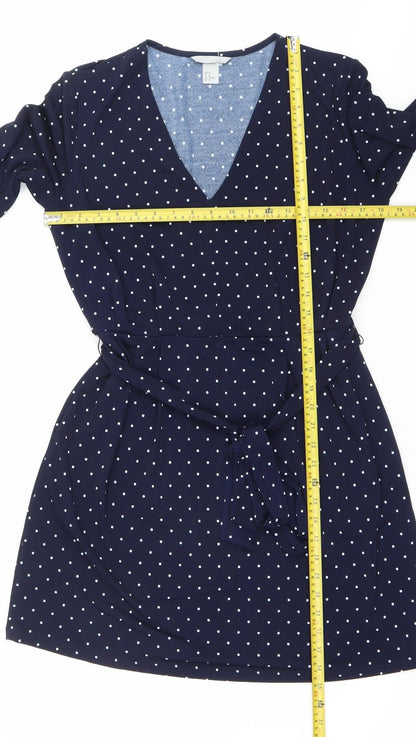 H&M Women’s Blue Polka Dot Wrap Dress Size 12 3/4 Sleeve
