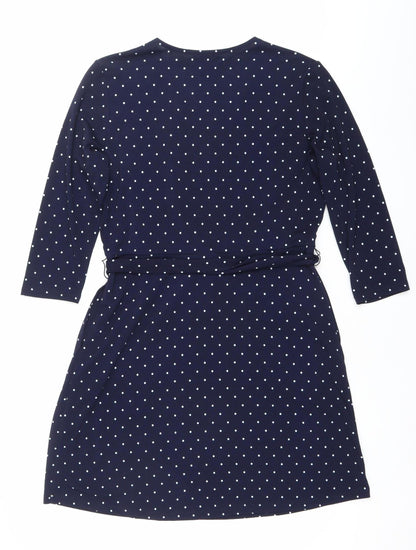 H&M Women’s Blue Polka Dot Wrap Dress Size 12 3/4 Sleeve