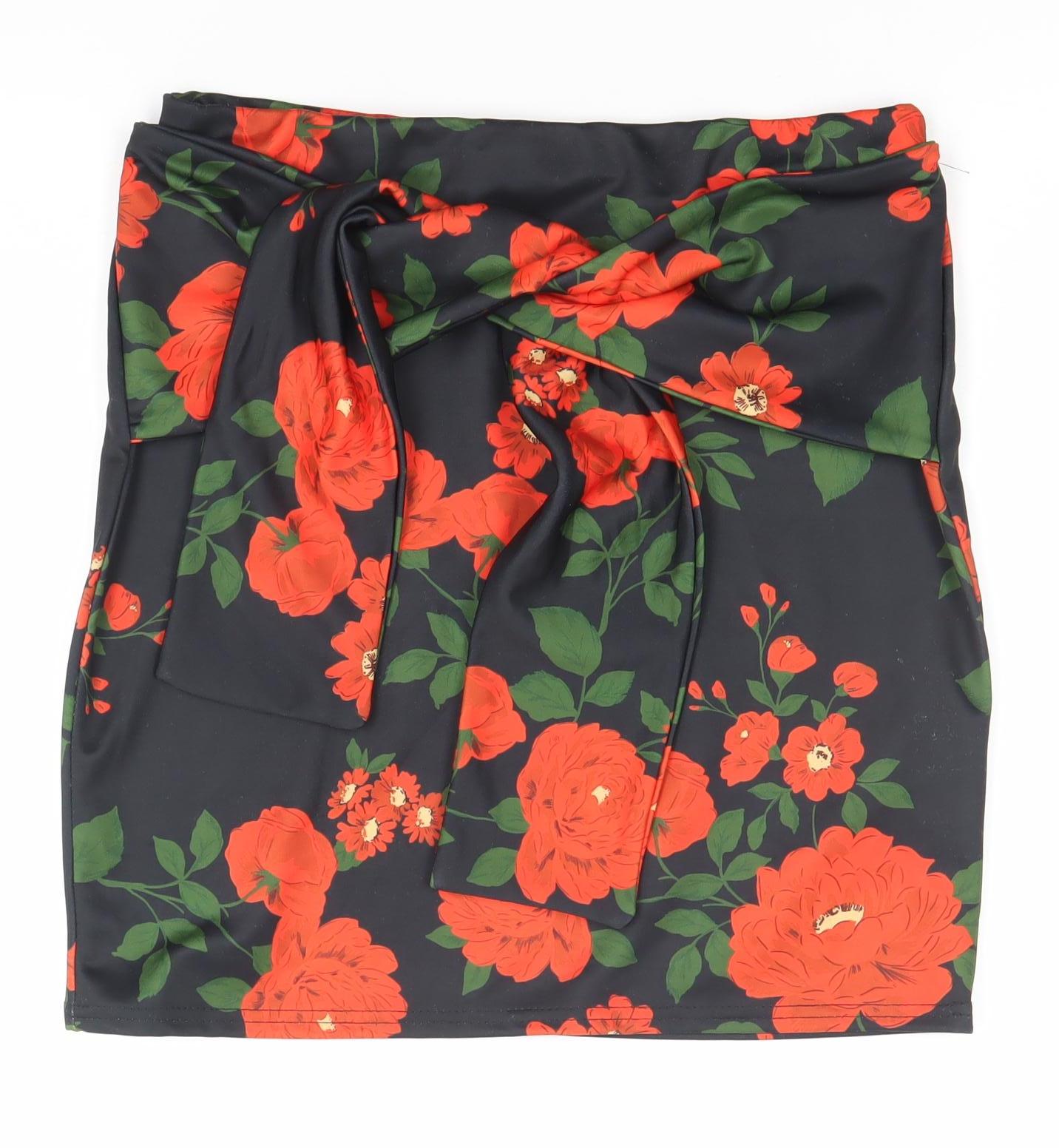 Missguided Women’s Black Floral Pencil Skirt Size 12 Stretch