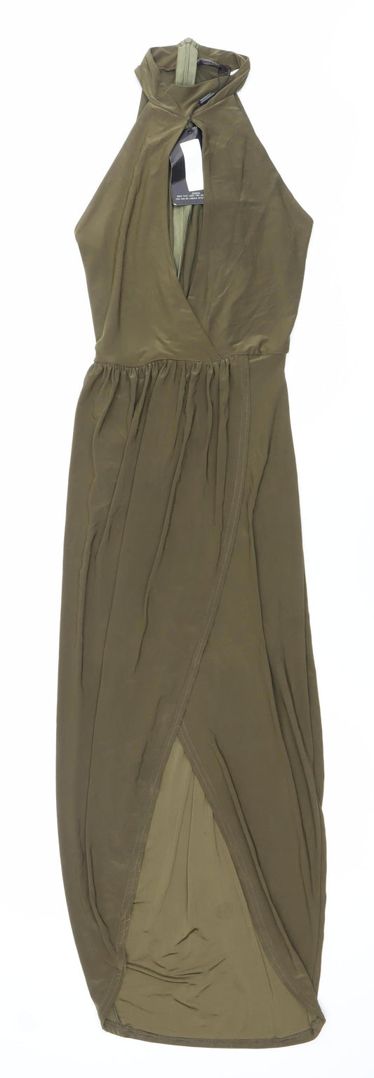 Missguided Women’s Green Bodycon Halter Long Ruched Dress Size 8