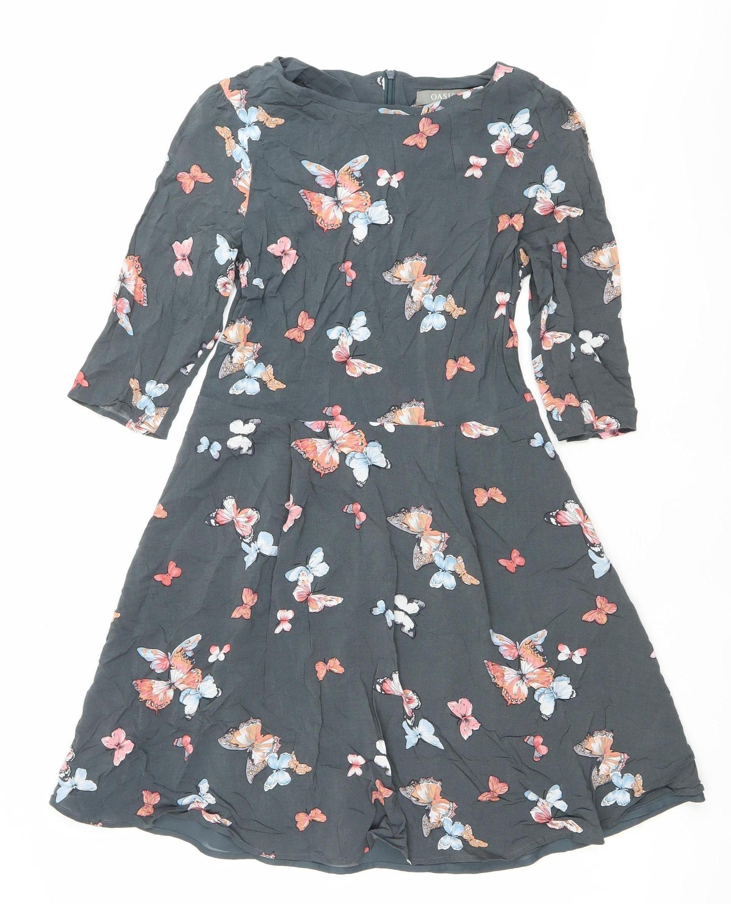 Oasis Women’s Black Butterfly Print A-Line Dress Size 10