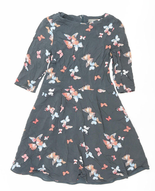 Oasis Women’s Black Butterfly Print A-Line Dress Size 10