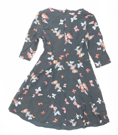 Oasis Women’s Black Butterfly Print A-Line Dress Size 10