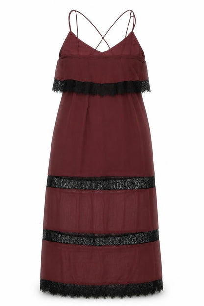 H&M Womens Red Lace Trim Slip Dress Size 10 Midi V-Neck
