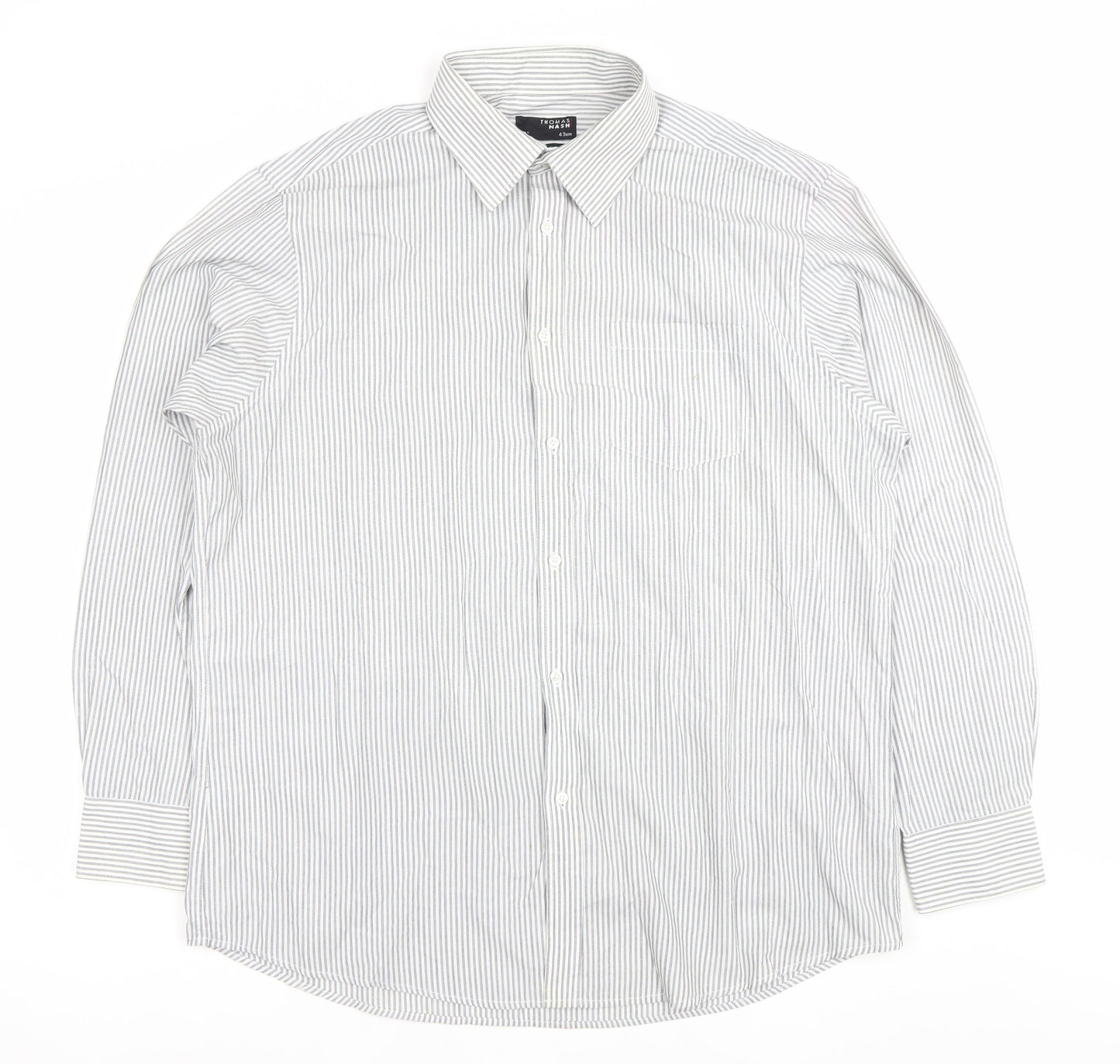 Thomas Nash Men's Grey Striped Long Sleeve Dress Shirt 17in 43cm